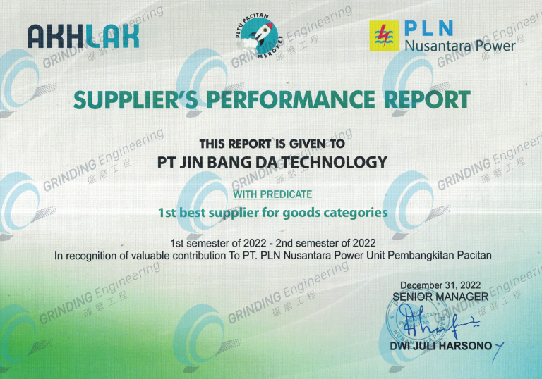 SUPPLIER PERFORMANCE REPORT PLTU PACITAN 巴齐丹电厂 2022